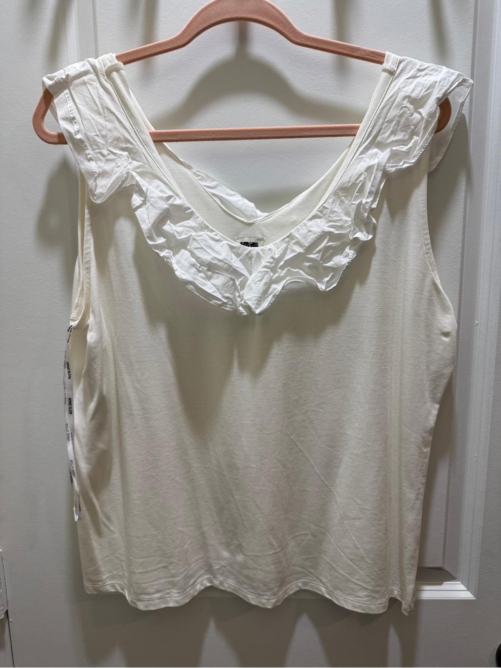 Women's Cream Ruffle Neck Sleeveless Top